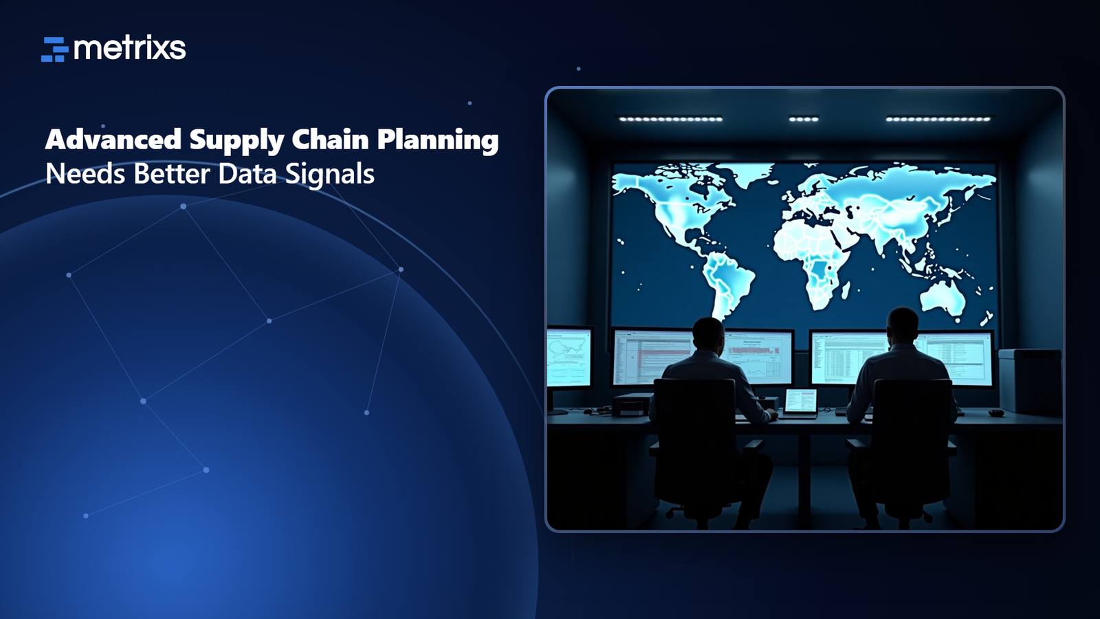 Logistics control tower with analysts monitoring global supply chain data screens
