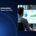 Finance team reviewing automated month-end close dashboard with completed checklist metrics