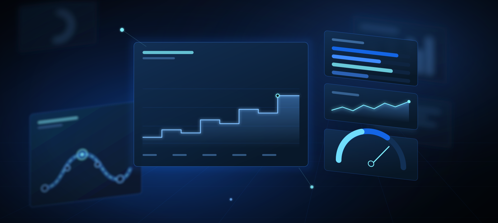Supply chain analytics visualisation showing connected flow stages and trend reporting for Dynamics 365